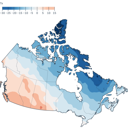 Canada temperature contours